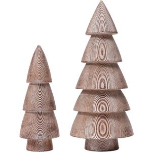 DN DECONATION Cone Christmas Tree Figurines, 2-Pack Rustic Tabletop Xmas Trees, Wood-Like Resin Natural Walnut-Finish Pine Decor for Mantel, Desk, Shelves Holiday Centerpieces (Set of 2)
