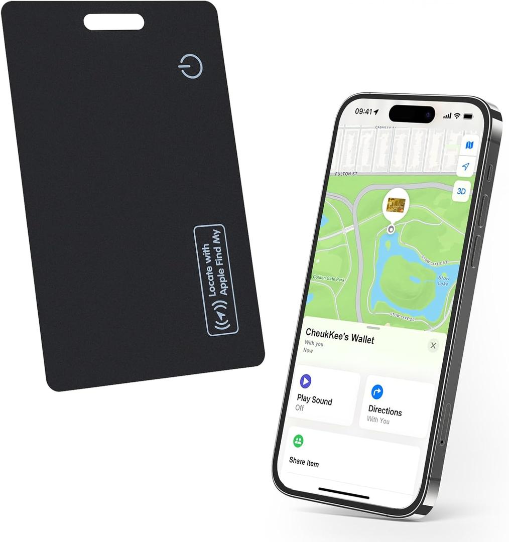 Wallet Tracker Card Works with Find My,Rechargeable Item Finder Locator,1.8mm Thin,Smart Bluetooth Tracking Device Credit-Card Size with Keychain Hole for Keys, Luggage,Backpack (Air-Tag Alternative)