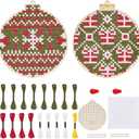 FREEBLOSS 4 Set Christmas Ball Wooden Cross Stitch Kit with Instruction Wood Pieces Cross Stitch Kit Embroidery Kits for Adults Wooden Chip Pendant for Christmas Tree