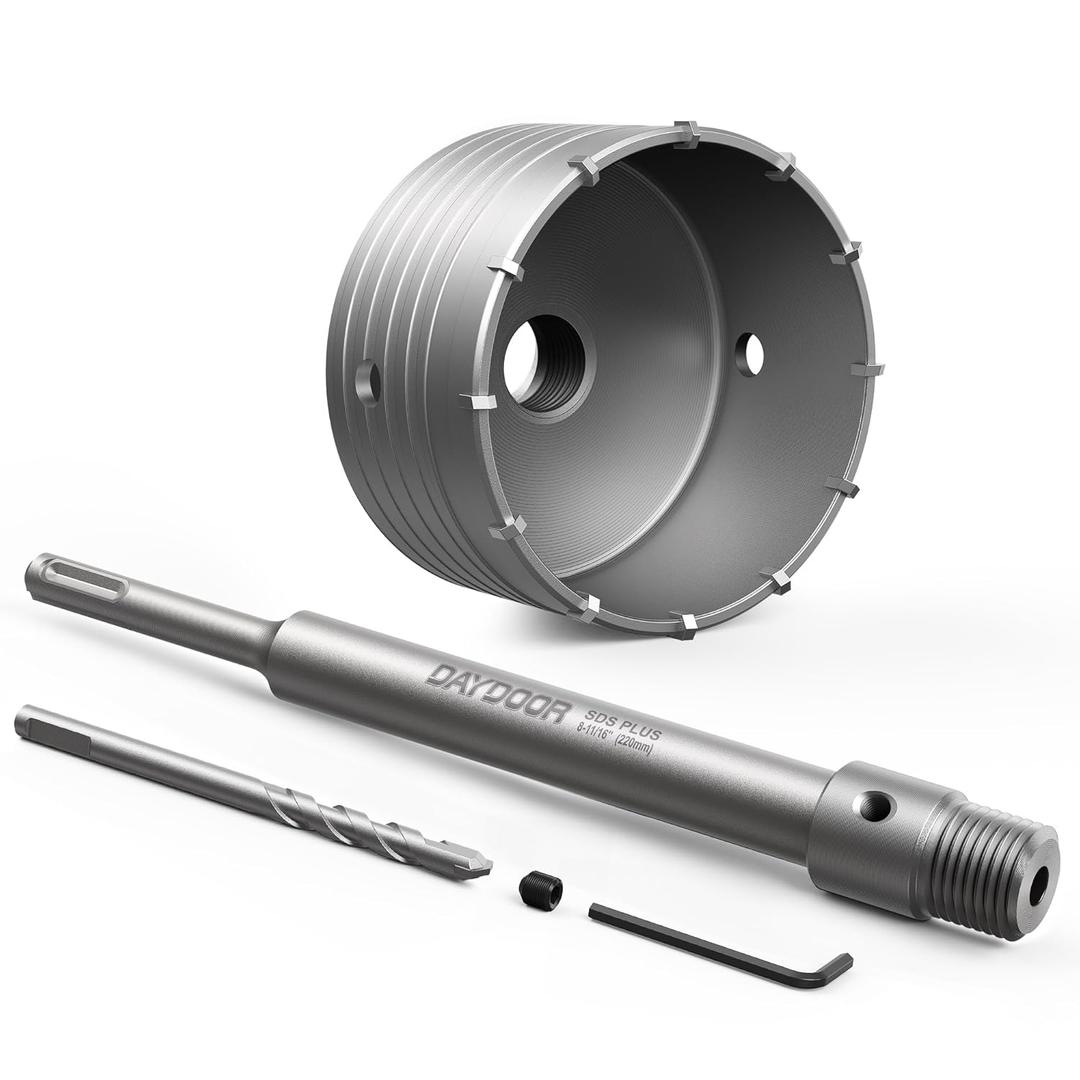 DAYDOOR 4-1/8" (105mm) Concrete Hole Saw with SDS Plus Shank Adapter, Tungsten Carbide Tipped Masonry Hole Saw, Heavy Duty Concrete Core Drill Bit for Brick, Cement Wall, and Stone