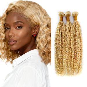 613 Bundles Human Hair Blonde Bundles P27613 Kinky Curly Bundle 14 16 18 inch Blonde Curly Wave Bundle Two Tone 613 and 27 Color