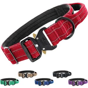 Tuff Pupper Tactical Dog Collar | Heavy Duty 1.5" Wide Ballistic Nylon | Training Control Handle | Quick-Release Metal Buckle | Reflective Bands | ID Tag Holder | Padded Inner Lining (Red, Medium)