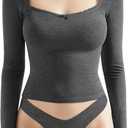 OMKAGI Womens Lounge Set Lace Square Neck Long Sleeve Tops Wide Leg Pants 2 Piece Outfits (XL)