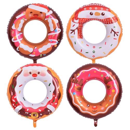 4 Pcs Christmas Donut Balloons Santa Snowman Gingerbread Reindeer Balloons for Christmas Sweet Birthday Party Decorations
