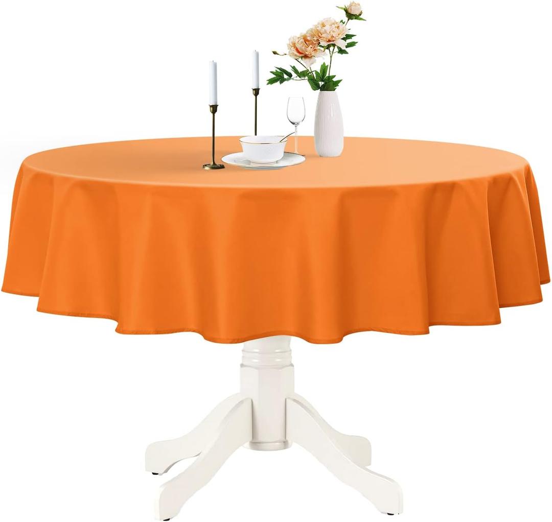 Romanstile Round Waterproof Tablecloth, Stain Resistant Washable Table Cloths Wrinkle Free Polyester Table Covers for Kitchen Dining Party Wedding Indoor and Outdoor - Orange, 60 Inch