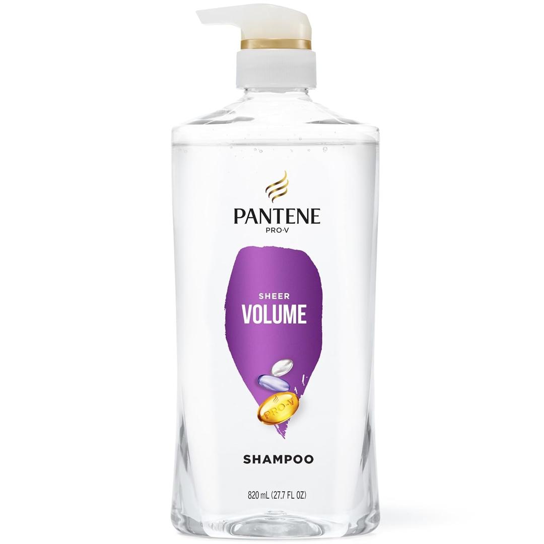 Pantene Shampoo, Sheer Volume - 72-Hour Fullness, Lightweight Nourishment with Pro-Vitamin B5 + Antioxidants, Fine, Thin, Color-Treated Hair, Paraben Free, Remove Build Up for Body & Shine, 27.7 Fl Oz