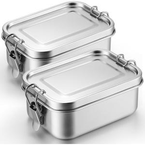 Umigy 2 Pcs Stainless Steel Bento Box 550ml Metal Lunch Box Food Storage Containers Metal Container, Lockable Clips to Leak Proof, Reusable Dishwasher Safe Lunch Snack Boxes for Work, School