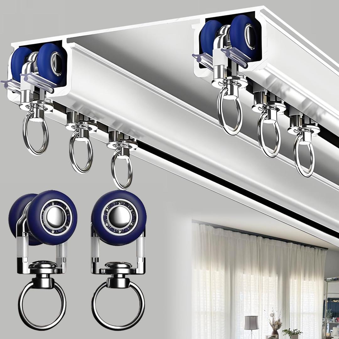Double Curtain Track Ceiling Mounted, Heavy Duty Aluminum Sliding Rails for Curtains, Silent Double Curtain Track System for Drapes Room Dividers Living Room Bedroom (White,5.5m(18ft))