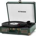 Vinyl Record Player 3 Speed Bluetooth Portable Suitcase Belt-Driven Record Player with 2 Built-in Stereo Speakers Vinyl Vintage Turntable Records Player with RCA Line Out, AUX Out (Dark Green)