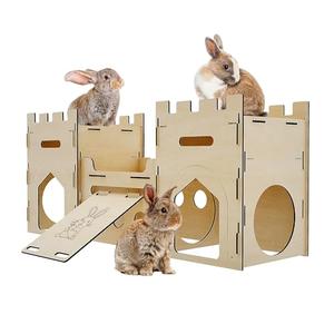 HIIMALEX Extra Large Wooden Bunny Castle House Multistory Climbing Tower Hideout Ventilated Sturdy Habitat for Rabbit Guinea Pig Chinchilla Ferret