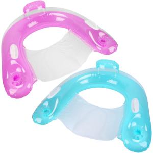 Inflatable Pool Float Chair, 2 Pack Adult Pool Chair Lounge Floats W/Dual Cup Holder & Backrest, Comfort Mesh Seat, Floating Lake Raft Water Chair Lounger for Swimming Beach Summer Outdoor (Pink & Blue)