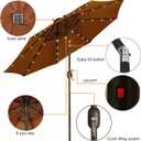 Blissun 9 ft Solar Umbrella 32 LED Lighted Patio Umbrella Table Market Umbrella with Tilt and Crank Outdoor Umbrella for Garden, Deck, Backyard, Pool and Beach, Brown