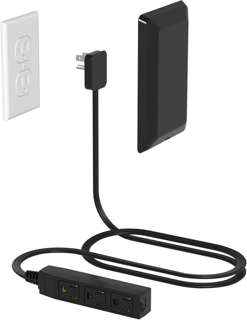 Flat Plug Power Strip Wall Outlet, 3 AC Outlets, Ultra Thin Extension Cord, Multi Socket Extender for Home Office, Dorm Room Essentials for Girls and Boys (Black 3ft)