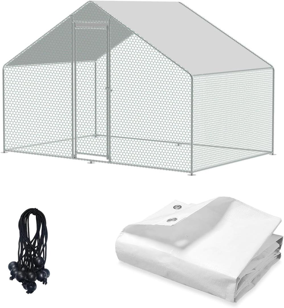 Chicken Coop Cover, 12.1 * 6.5 FT Chicken Run Tarp Waterproof and UV with Ball Bungee Cords (1 Pack) (Silver - Cover, 12.9 x 6.5 FT)