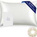 ALASKA BEAR Silk Pillowcase for Hair and Skin, Grade 6A 100% Mulberry Silk Pillow Cases King Size for Bliss Sleep with Random Color Scrunchy Set Better Than Poly Satin, 1pc, Natural Ivory White
