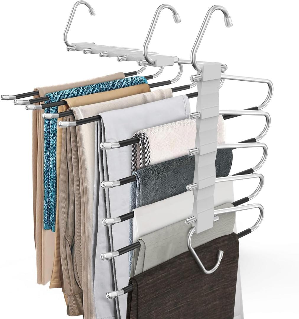 4 Pack Pants Hangers Space Saving, Anti-Slip Multi-Functional Pants Rack, Thickened Stainless Steel Tube, Two Hanging Modes Suitable for Jeans Trousers Skirts Scarf-Grey (Gray)