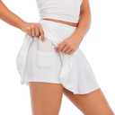 SANGTREE Girl's Pleated Tennis Skorts Skirts, High Waisted Running Golf Athletic Mini Skirt with Shorts Pockets, Quick-Dry White, 11-12 Years = Tag 160 (White)