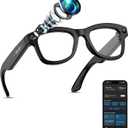 AI Smart Glasses with Camera Stabilization - 8MP POV Video Recording, Real-Time AI Translation, Smart Assistant, Dual-Mic Noise Canceling for Travel & Meetings - Anti-Blue Light, Black Frame