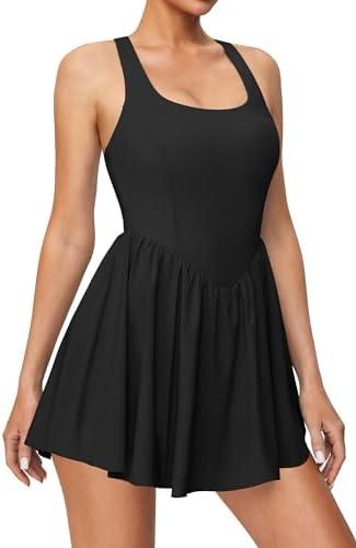 IUGA Tennis Dress with Built in Shorts and Bra Adjustable Straps Athletic Dress for Women Summer Golf Active Workout Dress L Black