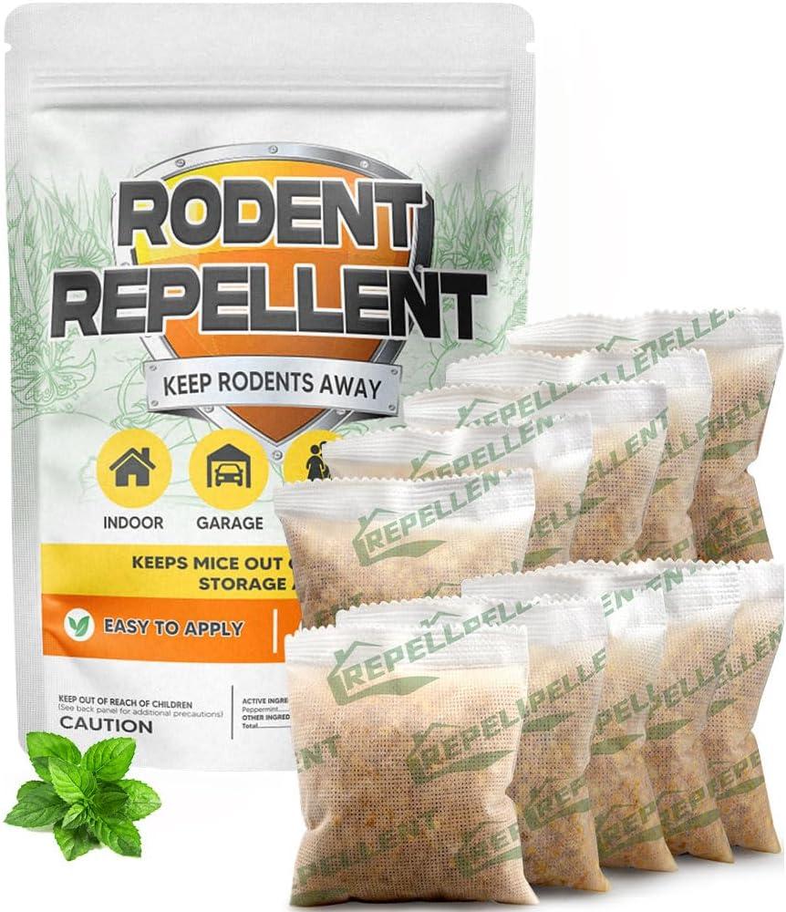 Rodent Repellent, Mouse Repellent Pouches, Mice Repellent Indoor, Mouse Deterrent Outdoor, Rat Repellent, Extra-Strength Rodent-Repelling Pouch, Peppermint to Keep Mice Away from Garage-10P (1.5 Ounce (Pack of 10))