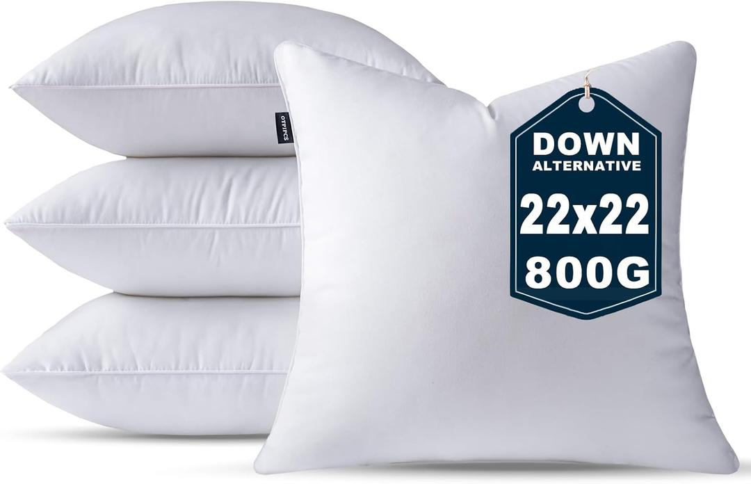 22 x 22 Pillow Inserts Set of 4 Down Alternative Throw Pillow Inserts Large Fluffy Decorative Pillow White Square Pillows Stuffing for Living Room Couch Bed Sofa Interior Cushions
