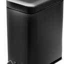 Home Zone Living 1.3 Gallon Small Bathroom Trash Can with Lid and Step Pedal, Stainless Steel Wastebasket with Slim Design for Home and Office, Matte Black, 5 Liters