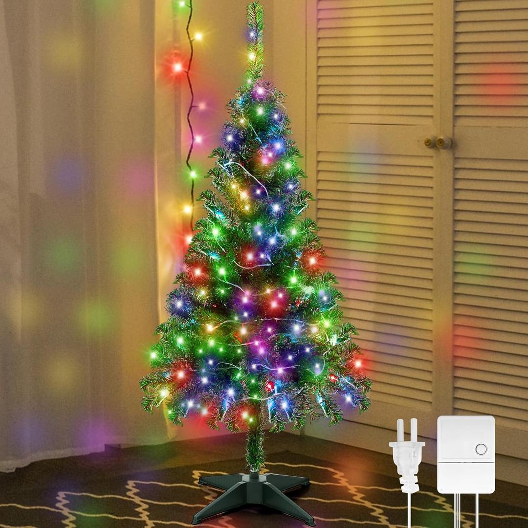 Liliful 4FT Pre Lit Artificial Christmas Tree with Plug in 70 LED Warm Light Hinged Spruce Pencil Xmas Pine Tree with Folding Metal Stand for Home Christmas Xmas Holiday Party