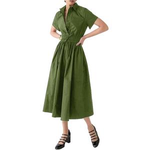 Ladyful Women Casual Button Down Short Sleeve Shirt Dress Tie Waist Midi Shirt Dress Elegant Business Party XXL