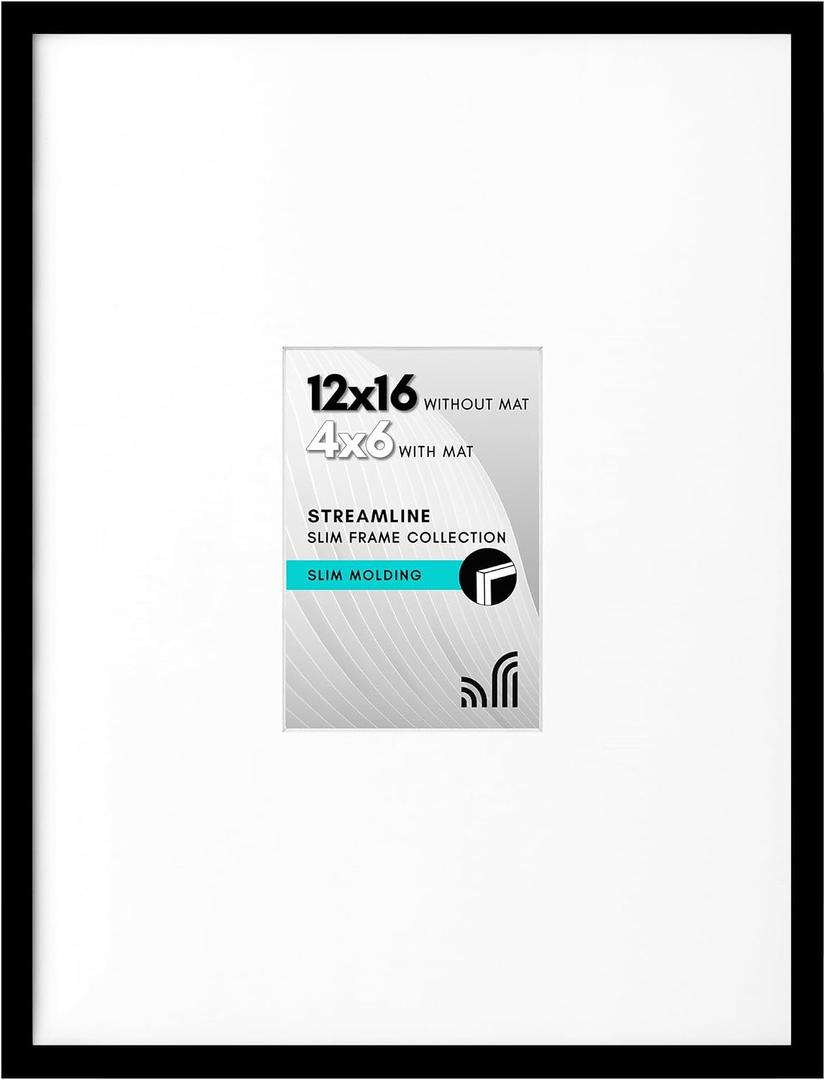 Americanflat 12x16 Picture Frame with Polished Plexiglass - Use as 4x6 Frame with Mat or Display 12x16 Photo Without Mat - Streamline Collection - Thin Border Picture Frames for Wall - Black