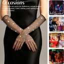 Rhinestone Long Fishnet Gloves, Arm Sleeves Elbow Mesh Rave Sparkly Gloves Costume Accessories for Women Evening Prom (Black)