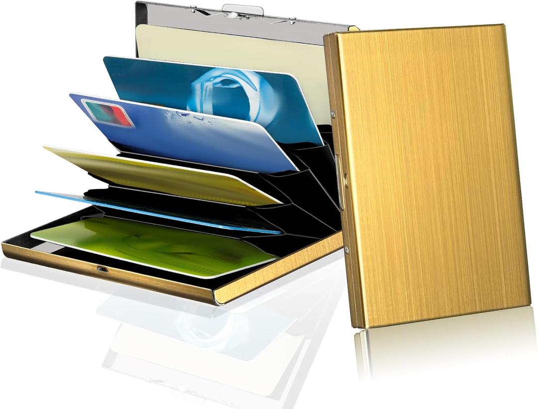 Metal Credit Card Holder, RFID Blocking Credit Card Holder 6 Slots, Metal Credit Card Wallet for Men and Women (Golden)