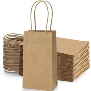 BagDream 100 Pack 3.5x2.4x6.7 Inches Mini Gift Party Favor Bags Small Brown Gift Bags with Handles Bulk Recyclable Kraft Paper Sacks