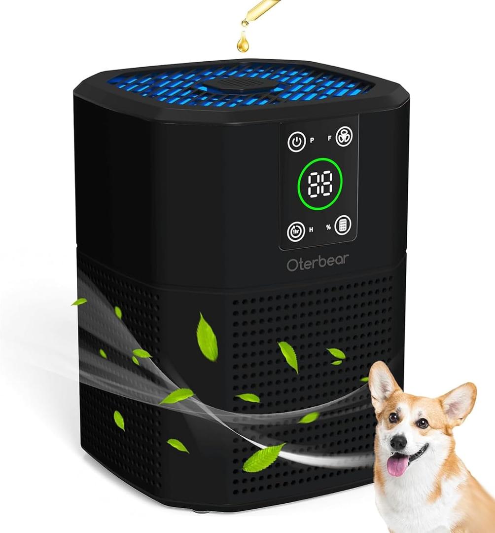Air Purifiers for Bedroom Home Up to 1350 Ft, Oterbear Room Air Cleaner with H13 True HEPA Filter with Sleep Mode, Aroma Function, Ambient Light, Remove Dander Smoke Pollen Odor, Black