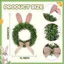 Suncalla 19 inch Easter Bunny Wreath for Front Door Artificial Bunny Wreath with Bow Faux Boxwood Bush Plants Rabbit Spring Door Wreaths for Home Indoor Outdoor Window Wall Party Decor