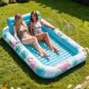 Inflatable Tanning Pool Lounger Float with Sprinkler, Pool Float Adult with Pillow & Cup Holder, Sunbathing Blow Up Tanning Bed, Suntan Tub Raft Floatie for Backyard Summer Water Party Extra-Large