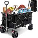Hikenture Collapsible Wagon Cart, 330lbs Capacity Beach Wagons with Big Wheels for Sand, Heavy Duty Foldable Cart with Brakes, Portable Utility Folding Garden Cart for Outdoor