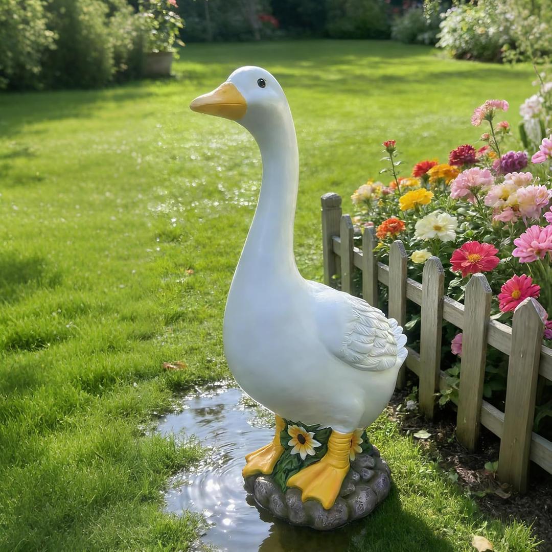 Porch Goose Statue Outdoor 20 Inch Large White Porch Goose Sculpture Dcor for Home Garden Lawn Yard Patio Entryway Accent,Cute Resin Goose Figurine Gift for Mom Grandma Women