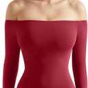 SUUKSESS Women's Off The Shoulder Long Sleeve Bodysuit Sexy Backless Body Suit, Size S,Red