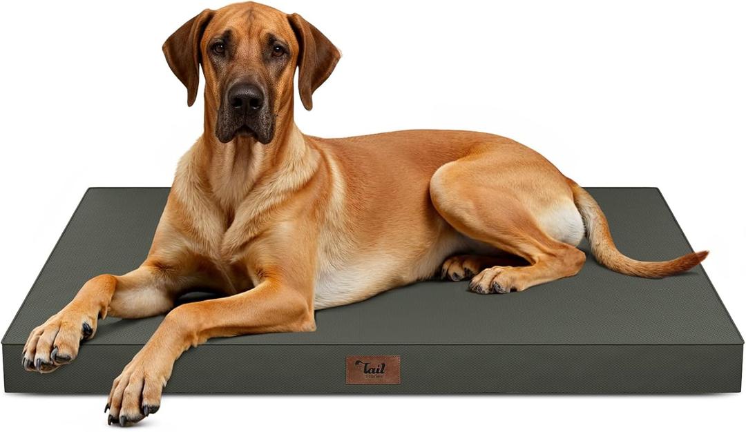 Outdoor Extra Large Dog Bed, Jumbo Waterproof Dog Bed for Large Dogs, Orthopedic Egg Crate Foam Pet Mat with Removable Oxford Cooling Cover, Brown