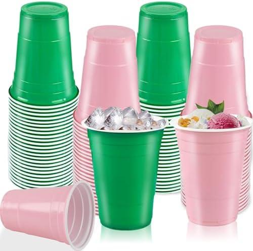 CUPLOOV 50 Pcs Witch Theme Party Decoration Plastic Cups, 16 Oz Pink and Green Plastic Disposable Drinking Cups for Witch Movie Birthday Baby Shower Wedding Party Supplies Favors