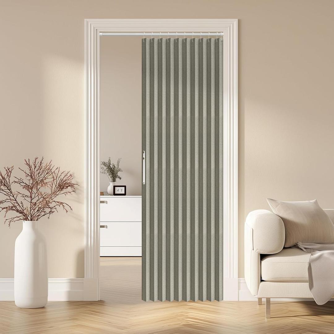 AJAZZ 100% Blackout Magnetic Door Curtain Accordion Doors Interior Closet Door Curtain Invisible Applicable Bedroom Room Living Room Doorway (Grey 52" W x 78" L 1 Panel)