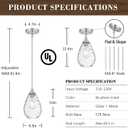 Glass Pendant Lights Kitchen Island, 1-Light Modern Brushed Nickel Pendant Light Fixtures with Hammered Glass and Rods, Small Hanging Light for Kitchen Sink Dining Room Bathroom