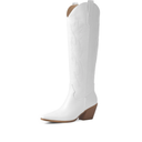 iiimmu Cowgirl Boots Women Knee High Boots Pointed Toe and Block Heel Cowboy Suede and Faux Leather Boots with Embroidered 8