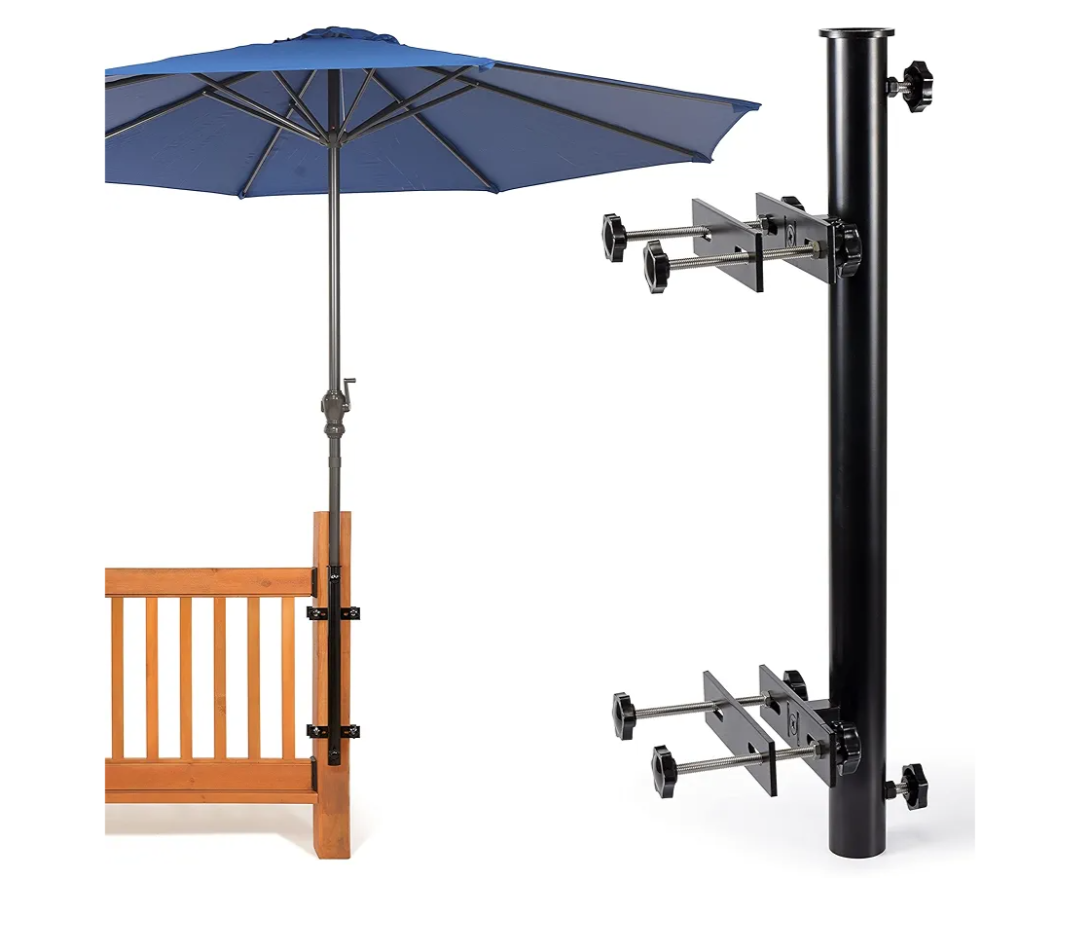Heavy Duty 304 Stainless Steel Patio Umbrella Holder,Deck Umbrella Holder,for Outdoor Fixed Deck Railing Post(Range/3in-6in) Umbrella Deck Mount(Post, Black)