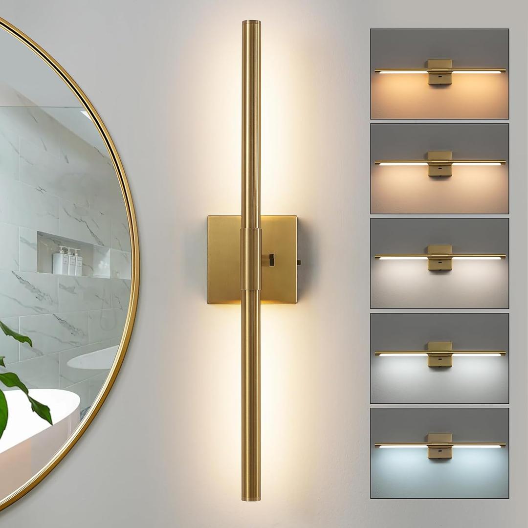Gold Vanity Light Fixtures for Bathroom Over Mirror 24 inch LED Bath Sconces IP44 5CCT Adjustable Morden Picture Lights for Paintings (Built-in Dimmer)