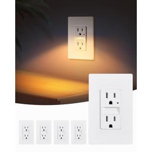 SURAIELEC 15AMP Outlet with Nightlight, Dusk to Dawn Guide Light, Electrical Receptacle with LED Night Light 3000K, Tamper Resistant Outlet, ETL Listed, Screwless Wall Plate Included, White, 5 Pack