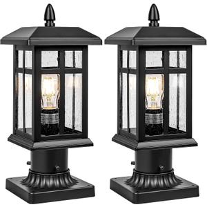 Brilvibera 2 Packs Outdoor Post Light, Black Pole Lantern Lighting Fixture with Pier Mount Base, Exterior Lamp Post Lantern with Glass for Garden Yard Patio Path