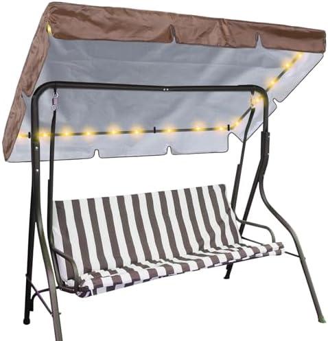 GliCraft LED Lighted Porch Swing Canopy Replacement Waterproof LED Swing Canopy Top Cover 2-3 Seat Shade Awning Cover for Garden Outdoor Patio(76.8 x 48.4 Inch,Brown)