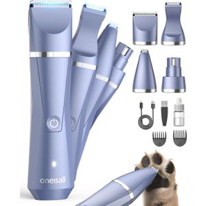 oneisall Dog Paw Trimmer 4 in 1, Low Noise Dog Clippers for Grooming, Cordless Dogs Grooming Kit Nail Grinder, IPX7 Waterproof Puppy Shaver for Pets's Paws, Eyes, Ears, Face, Rump