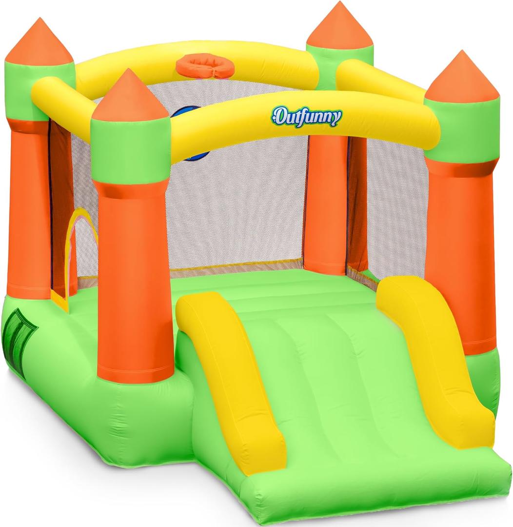 Indoor Bounce House with Slide, Inflatable Bouncy House for Kids 3-6, Bounce Area 6'x6', Capacity 300 lb - Green